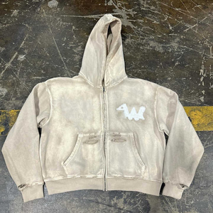 เสื้อฮู้ดซิปแบบโอเวอร์ไซส์ รุ่นคัสตอม 2026 ผ้าฝ้ายฟลีซหนานุ่ม พิมพ์ลายกราฟิกด้วยเทคนิค DTG ทรงบ็อกซี่แบบครอป พร้อมดีไซน์ย้อมสีแบบ Acid Wash - Product Image 3