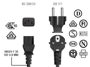 Cavo di Alimentazione Europeo (EU) SYONG a Prezzo di Fabbrica, Rame Nudo 0,75mm 1,5M CEE 7/7 a IEC320 C13, Connettore a 2 Poli per <span class=keywords><strong>Computer</strong></span>, <span class=keywords><strong>TV</strong></span>, Monitor - Product Image 6