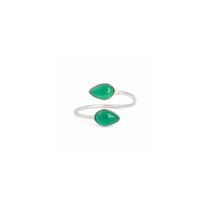 Bague en argent sterling 925 avec onyx vert, design simple, ajustable, pour femme, design goutte d'eau - Product Image 2