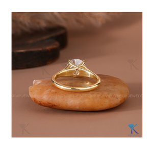 Stylish Yellow Gold Round-Cut Split Shank <b>Solitaire</b> Engagement <b>Ring</b> Stackable <b>Ring</b> for Women Modern Minimalist Design - Product Image 4