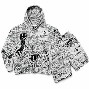 ชุดวอร์ม SINEWY SPORTS แบบ unisex มีฮู้ด ซิป แขนยาว พิมพ์ลายการ์ตูน สไตล์สตรีทแวร์ เสื้อสเวตเชิ้ต กางเกงขาสั้น ระบายอากาศได้ดี น้ำหนักปานกลาง - Product Image 1