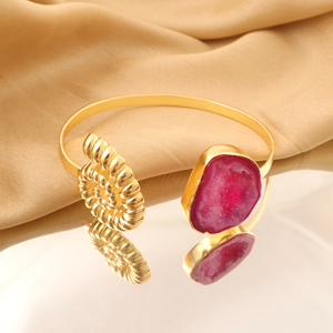 Bracelet manchette unique en pierre Druzy tendance plaqué or 18 carats, style ouvert réglable, vente en gros, bijou de déclaration pour mariage et anniversaire, cadeau - Product Image 5