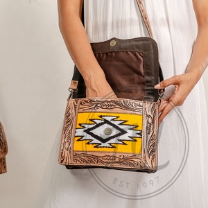 Handmade Women's Stylish Aztec Tooled Leather Clutch High Quality Shoulder Bags Inspired Saddle <b>Blankets</b> Wallets Wristlet Option - Product Image 6