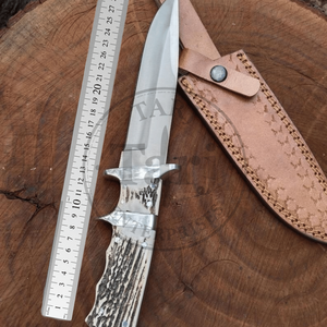 Cuchillo de Caza Premium de Hoja Fija con Mango de Asta de Ciervo, para Uso en Exteriores, con Borde Recto y Funda de Cuero, Regalo para Él, TARJ ENTERPRISES - Product Image 4