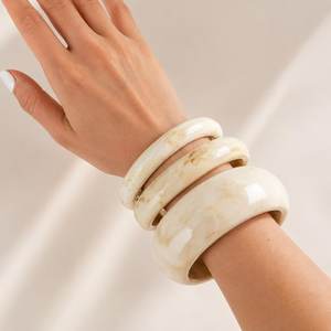 Handmade Ivory Marbled Resin Bangle Set Women Chunky Acrylic <b>Stacking</b> Cuff <b>Bracelet</b> Minimalist Summer Jewelry Wholesale - Product Image 1