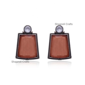 New Arrival 2026 Silver Oxidized <b>Drop</b> Fashionable Brown Color Stylish Ethnic Studs Women Wedding Gift Mainly Made Brass Pearl - Product Image 3