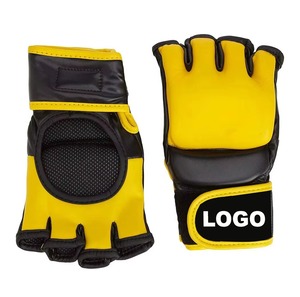 Custom Logo Yellow PU Leather MMA Gloves Grappling Mitts Professional Martial Arts Sparring Punching Training <b>Open</b> Palm - Product Image 4
