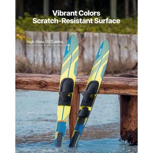 Esquís acuáticos de 59 pulgadas con revestimiento UV de alto brillo, fijaciones ajustables tipo herradura X-7, placa trasera acolchada para los dedos del pie - Equipo para deportes acuáticos para adultos - Product Image 6