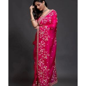 Moda elegante último diseño boda ropa de novia seda bordado secuencia trabajo alta calidad Sari indio para mujeres - Product Image 1