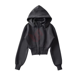 Women's <b>Zip</b>-<b>Up</b> Sweatshirt Solid Color Short Length Cotton Knitted Winter Casual Eco-Friendly Anti-Wrinkle Front Logo - Product Image 4