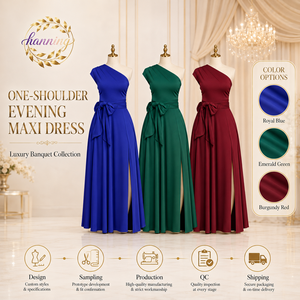 Elegante <span class=keywords><strong>Abito</strong></span> <span class=keywords><strong>Lungo</strong></span> da Sera per Signora, <span class=keywords><strong>con</strong></span> Raffinato <span class=keywords><strong>Spacco</strong></span> Laterale in Blu, Ideale per Cocktail Party - Product Image 4