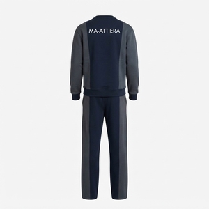 Ensemble sweat-shirt et pantalon de survêtement pour homme, col rond, couleurs contrastées, bleu marine et gris, streetwear décontracté, vêtements assortis, logo personnalisé - Product Image 4