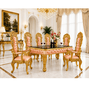 Juego de mesa de madera tallada a mano con temática turca para comedor, con adornos de hoja de oro, para 8 personas, precio de fábrica. - Product Image 1
