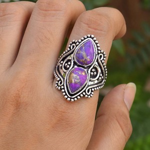 Purple Copper <b>Turquoise</b> Statement <b>Ring</b> for Women Classic Sterling Silver Wedding Gift <b>Ring</b> - Product Image 4