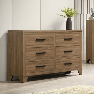 Cómoda de Seis Cajones Color Nogal con Tiradores Negros, Estilo Transicional, con Rieles Metálicos Centrales para Dormitorio, 1 Unidad - Product Image 5