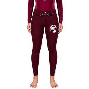 <b>Burgundy</b> Women Equestrian Riding Breeches High Waist Stretch Horse Riding Pants <b>Belt</b> Loop Competition Training Sportswear - Product Image 1