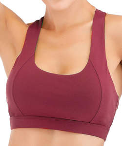 Sujetador deportivo para mujer, cuello redondo, espalda cruzada, soporte medio, sin costuras, color liso, para yoga - Product Image 4