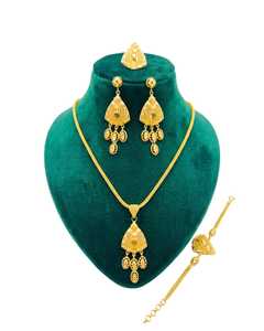 Gold Plated Handmade Geometric High Quality Jewelry <b>Set</b> Necklace Earrings <b>Bracelet</b> Women's Ethnic Fashion Copper Anniversary - Product Image 2