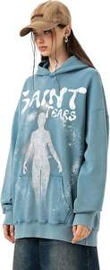 Sweat-shirt à capuche imprimé Saint Tears pour femme, coupe oversize en coton, avec logo au dos, idéal pour l'automne - Product Image 3