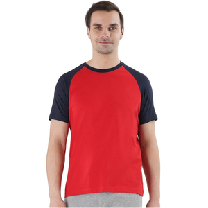 Camiseta Casual de Cuello Redondo y Manga Raglán para Hombre, Color Rojo y Azul Marino, Corte Holgado, Tejido de Punto, Logotipo Frontal, 100% Algodón - Product Image 1