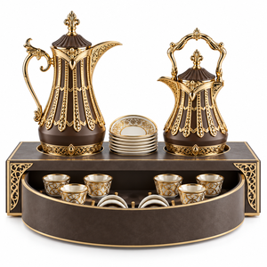 Luxury Middle Eastern Metal Coffee & <b>Tea</b> <b>Set</b> with Heat-Resisting Gold Accents and Ornate Design for <b>Afternoon</b> <b>Tea</b> - Product Image 1