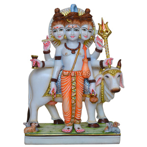 Traditional White Marble Lord Dattatreya Statue with Trishul & Kamadhenu Cow | Handcrafted Murti by MALIYAS Jaipur - Product Image 2