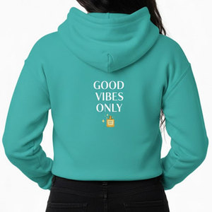 Sudadera con Capucha Color Verde Azulado para Mujer con Estampado de Perfume Good Vibes, Sudadera de Algodón para Otoño - Product Image 4