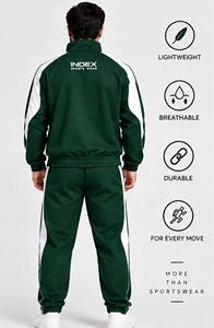 INDEX Men's Green <b>Tracksuit</b> Full Zip Sporty Style With <b>White</b> Stripes Regular Fit Autumn Wear Polyester Cotton Blend - Product Image 2