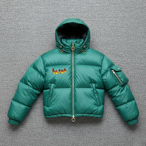 Chaqueta Acolchada con Capucha Color Verde Azulado de Alta Calidad, Abrigo de Invierno con Cierre de Cremallera, Corta, Casual, Unisex, Corte Regular - Product Image 1