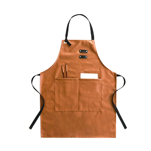 Leather <b>Apron</b> With Multiple Pockets Durable Workwear For Adults And Kids Orange Black Colors Available - Product Image 4