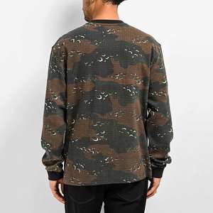 T-shirt homme en maille gaufrée unie, col rond, manches longues, coupe oversize, 320 g/m², style streetwear - Product Image 2