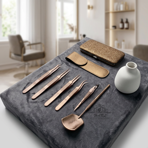 Juego de pinzas para pestañas color oro rosa con espejo, pinzas de precisión para extensiones de pestañas con estuche metálico, kit de pestañas para principiantes - Product Image 3