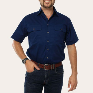 Chemise de travail pour homme en coton kaki à manches courtes avec deux poches poitrine, haut d'uniforme respirant - Product Image 5