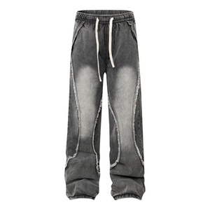 Pantalon de jogging noir pour homme avec cordon de serrage et détails frangés, pantalon streetwear tendance pour les loisirs, la culture hip-hop et urbaine - Product Image 1