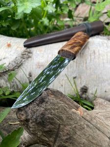 Yakut Damascus Steel Camping <b>Knife</b> Drop Point Wood Handle 0.6mm Blade Thickness Non Adjustable Single Blade - Product Image 1