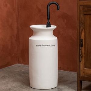 Tanung Petit Vase Cylindrique Blanc Rustique en Terre Cuite, Support de Parapluie Artisanal en Céramique, Pot de Sol en Gros - Product Image 2