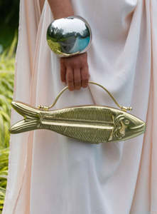 Bolso de Noche Grande de PU con Forma de Pez Metálico Hecho a Mano, Ojos de Diamantes de Imitación, Cierre Vintage, 14 Pulgadas, para Fiesta - Product Image 5