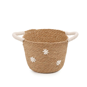 Cesta de Almacenamiento Redonda Tejida Natural de Alta Calidad con Asas Blancas, Hecha a Mano, la Más Vendida, Organizador para el Hogar, Venta al por Mayor de Fábrica OEM ODM - Product Image 1