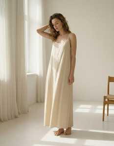 Women's 100% Linen V-neck Sweet Natural Waist Maxi Dress <b>Spaghetti</b> <b>Strap</b> Backless Regular Fit A-Line Summer Minimalist Casual - Product Image 4