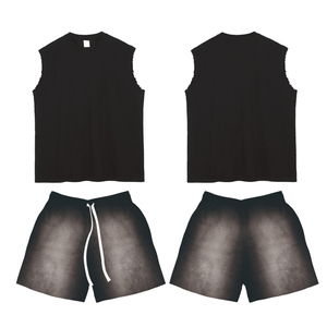 Ensemble T-shirt et short surdimensionné respirant en coton épais 100 % pour homme, avec logo personnalisé, collection été 2026, grande taille, manches courtes - Product Image 5