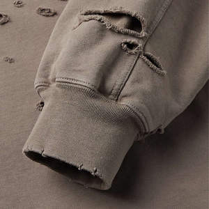 Sweat-shirts à capuche pour hommes, effet usé, en coton mélangé lavé, grandes tailles, respirants, faible MOQ, logo personnalisé avec broderie - Product Image 5