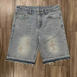 Denim Manufacturer Streetwear Custom Vintage Wash <b>Shorts</b> <b>Men</b> <b>Jeans</b> <b>Shorts</b> With Rhinestones Denim <b>Shorts</b> Latest Design 2026 - Product Image 6