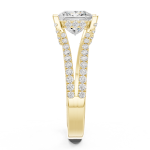 Anillo de Compromiso de Diamantes con Corte Princesa para Mujer, Oro Sólido de 14K, Engaste Pavé, Estilo Clásico - Product Image 1