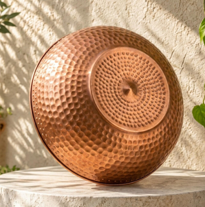Handmade Rustic Metal Planter Round Copper <b>Vase</b> For Tabletop Floral Display Dotted border metal planter ornamental beaded edge - Product Image 5