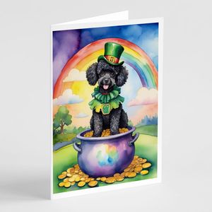 Whimsical A7 Tamaño 5x7 Black Poodle St Patrick's Day Tarjetas de felicitación Paquete de 8 Tarjetas de nota en blanco con sobres - Product Image 1