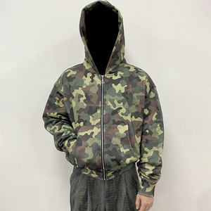 เสื้อมีฮู้ดมีซิปลายพรางโลโก้ออกแบบได้ตามที่ต้องการทุกเพศเฮฟวี่เวท100% คุณภาพสูงผ้าคอตตอนเฟรนช์เทอร์รี่มีซิป - Product Image 5