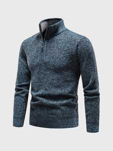 Pull à col montant et demi-zip pour homme, pull en tricot élégant à fermeture éclair pour l'automne et l'hiver, pull zippé confortable et polyvalent pour homme - Product Image 3