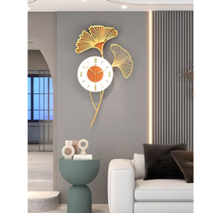 Beautiful gold starburst wall clock features a circular face and elegant white metal flowers, available at wholesale prices. - Product Image 2