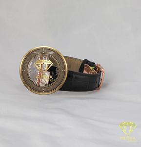 Reloj de Pulsera Premium para Hombre, Correa de Cuero Negra, Caja Dorada, Elegante Esfera de Cristal, Reloj de Lujo, Joyería al por Mayor, Regalo - Product Image 1