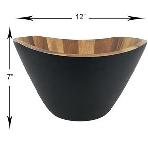 Modern Black Wooden Salad Bowl with Acacia Wood Salad Server Set Handmade Large Serving Bowl for Kitchen Dining Table - Product Image 6